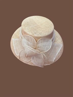 betmar Women's Light Cream Straw Hat with Decorative Bow 21 inches